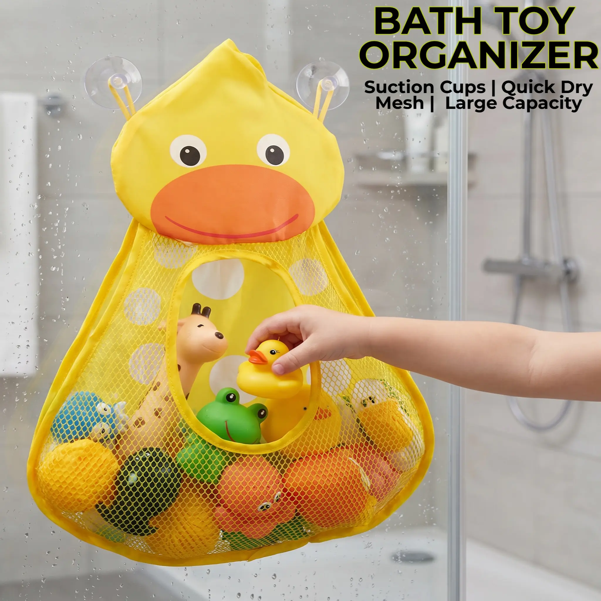 Cartoon-themed Hanging Storage Bag, Water Toy Storage Mesh Bag, Suction Cup Hanging Household Storage Bag, Stuffed Animal Storage, Hangable Organizer Pouch, Storage Pouch, Storage Organizer, Organizer Bags, Available in Various Sizes.-YY0