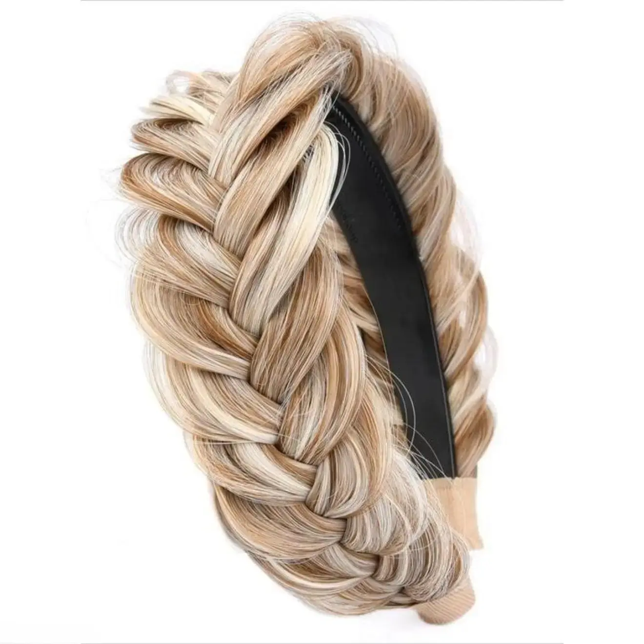 Sandy Gold Braided Fabric Headband, Wide Boho Elastic Weave Stretchy Hair Band for Women, No Lace Casual High-Stretch Non-Slip Bag Charm & Twilly Accessory for Everyday Wear, Workout, Stretchy Headbands, No Lace Headband