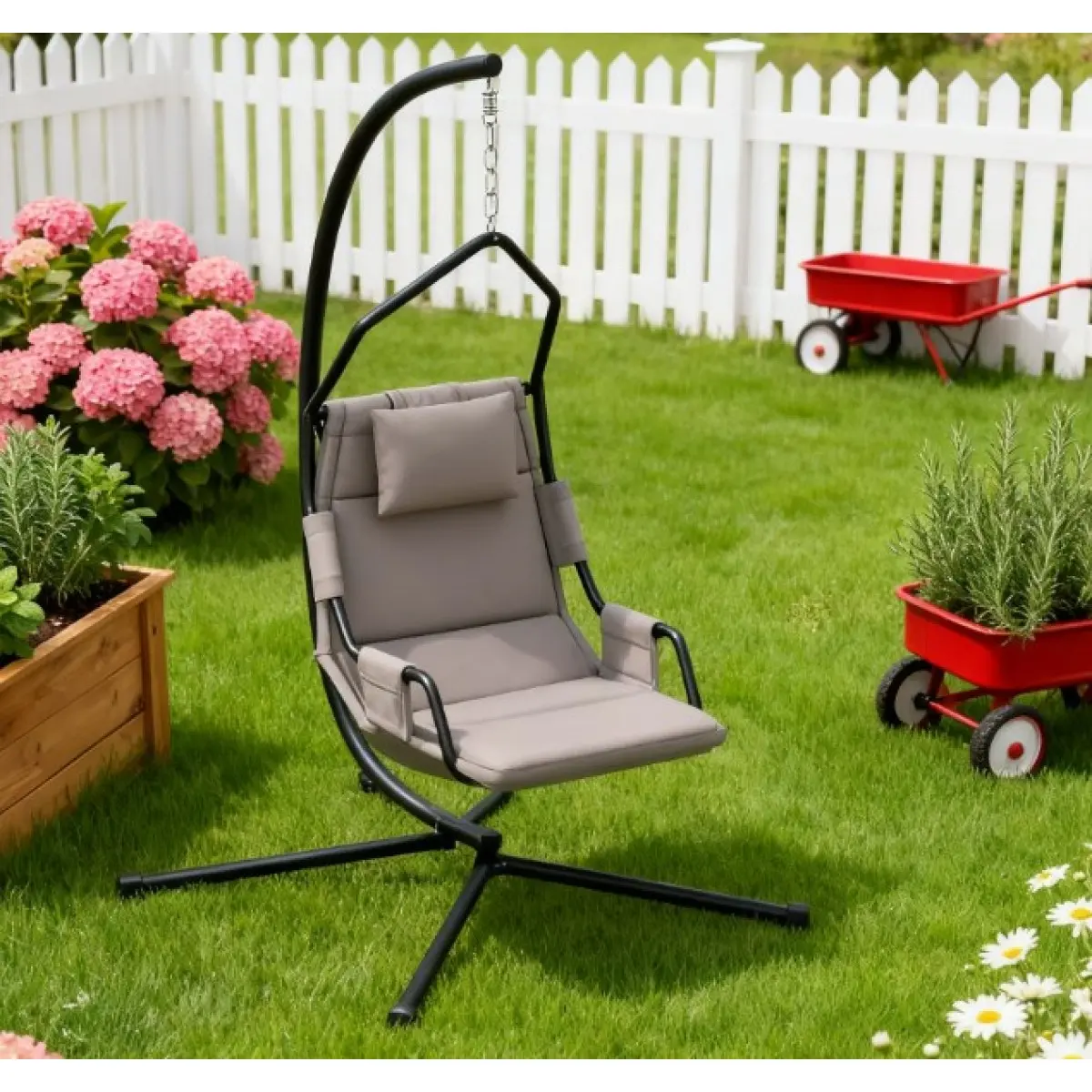 [Bellemave]  Hanging Swing Chair,Hammock Chair with Stand andCoating Cushion,with Steel Frame for Indoor and Outdoor
