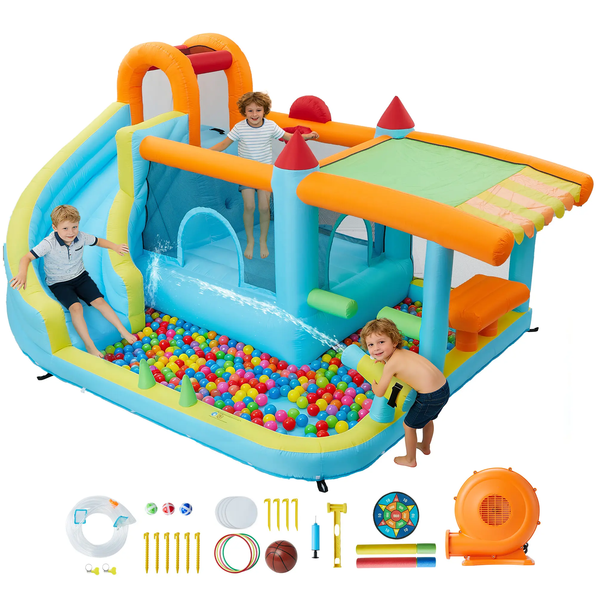 12-in-1 Inflatable Bounce House Playset with Slide Blower – Indoor & Outdoor Jump Castle – Backyard & Commercial Use