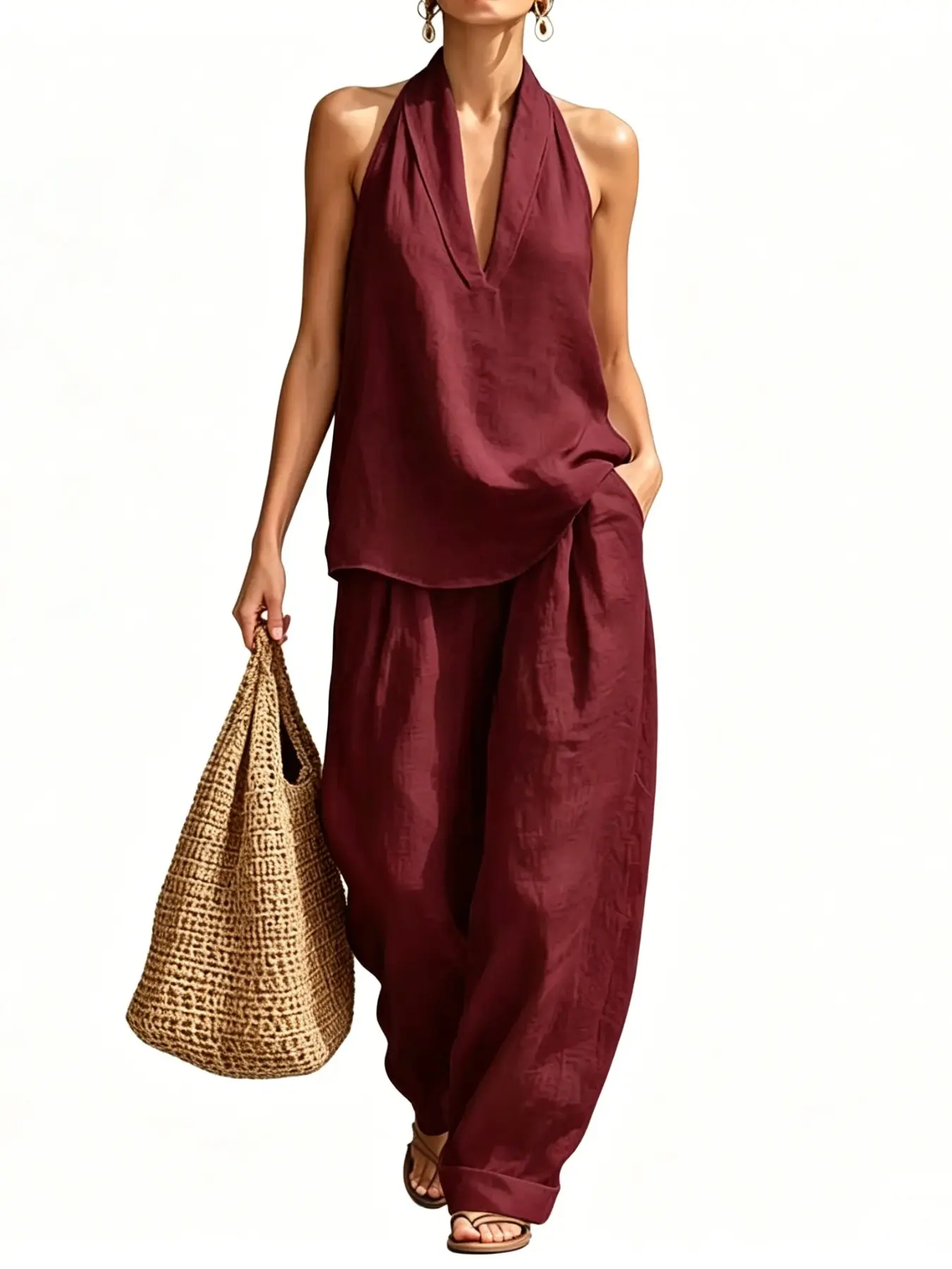 T0324 Stylish Bohemian Boho Sleeveless Set, Comfortable Summer Wear for Beach, Holiday and Daily Occasions.