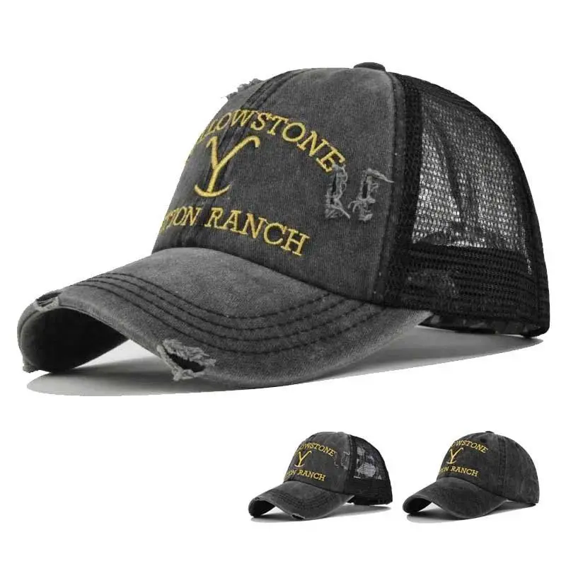 Summer Yellowstone Dutton Ranch Hat Cross Ponytail Baseball Cap Distressed Outdoor Embroidery Sunscreen Hat Solid Color Cap
