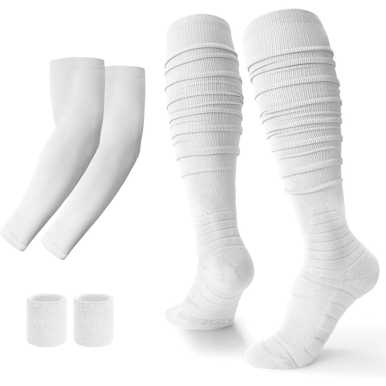 Scrunch Football Socks,Extra Long Padded Athletic Socks for Youth & Men, Scrunch Socks + Arm Sleeves + Wristbands