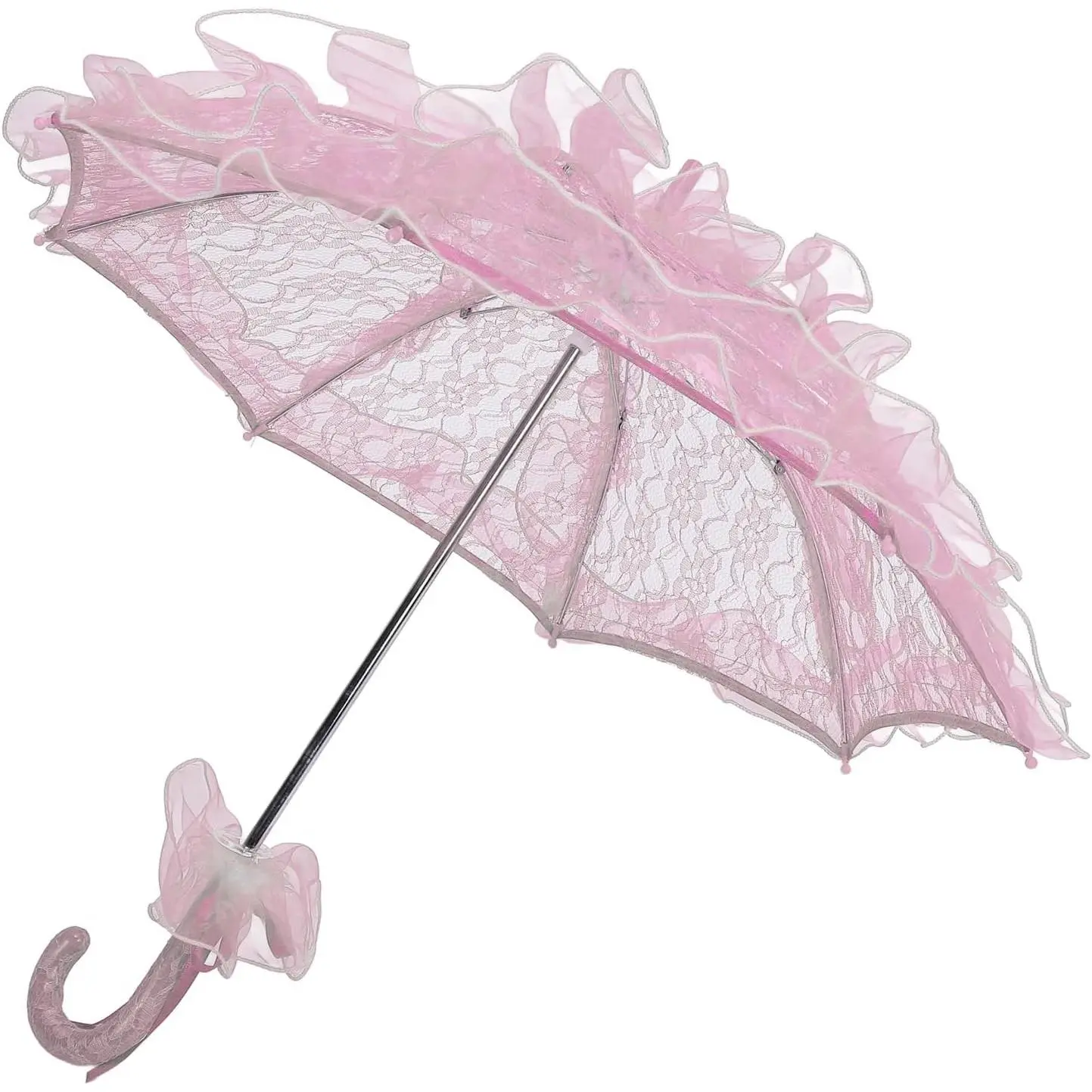 Acouto Comfortable Ergonomic Lace Parasol Umbrella - Handcrafted Grip Handle Bridal Umbrella for Wedding Photography, Vintage Party Decor Prop, Ergonomic Umbrellas
