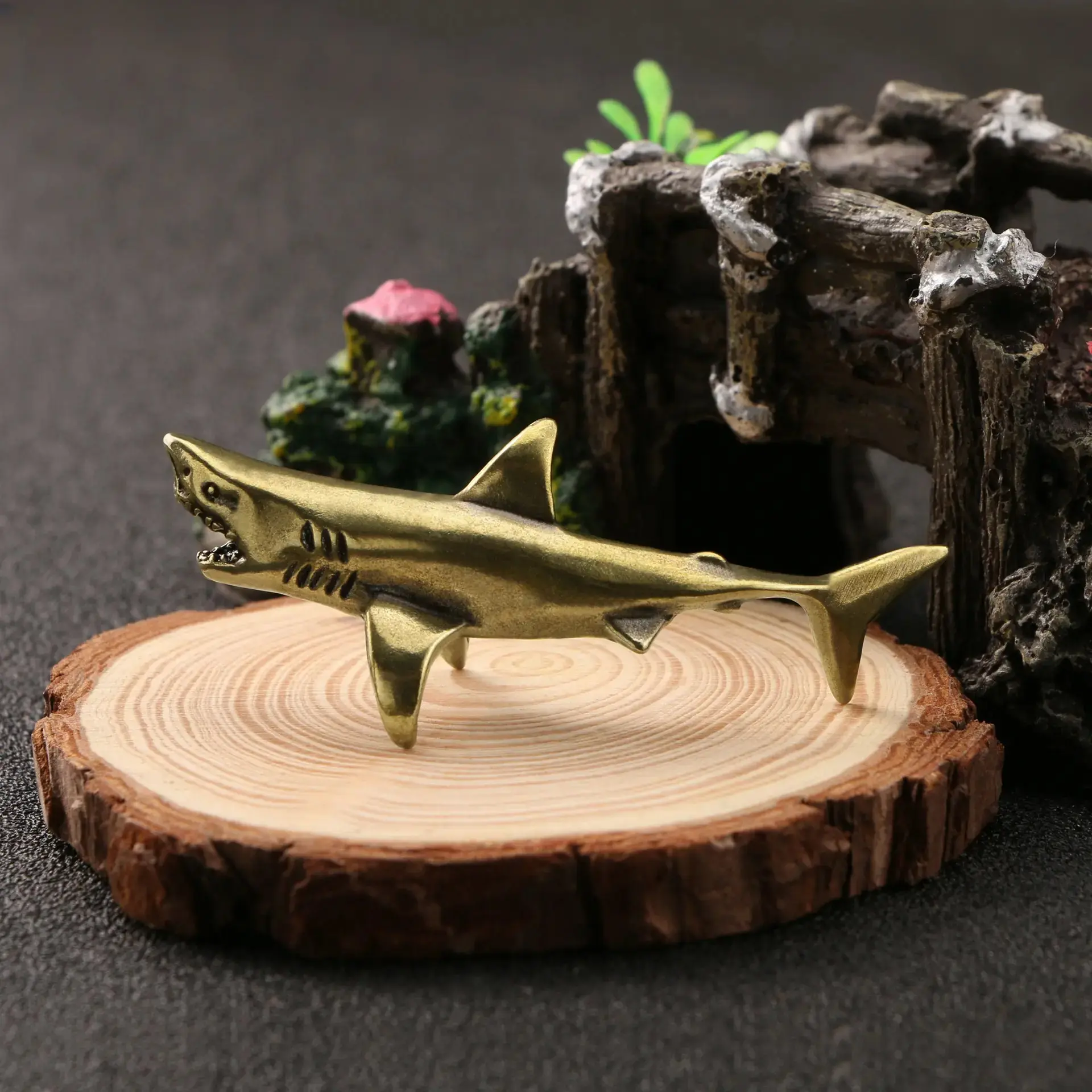 Vintage Brass Shark Statue Miniature Solid Metal Office Desk Bookshelf Decor SharkWeek DeskSetup VintageAesthetic Unisex Premium Collectible Ornament