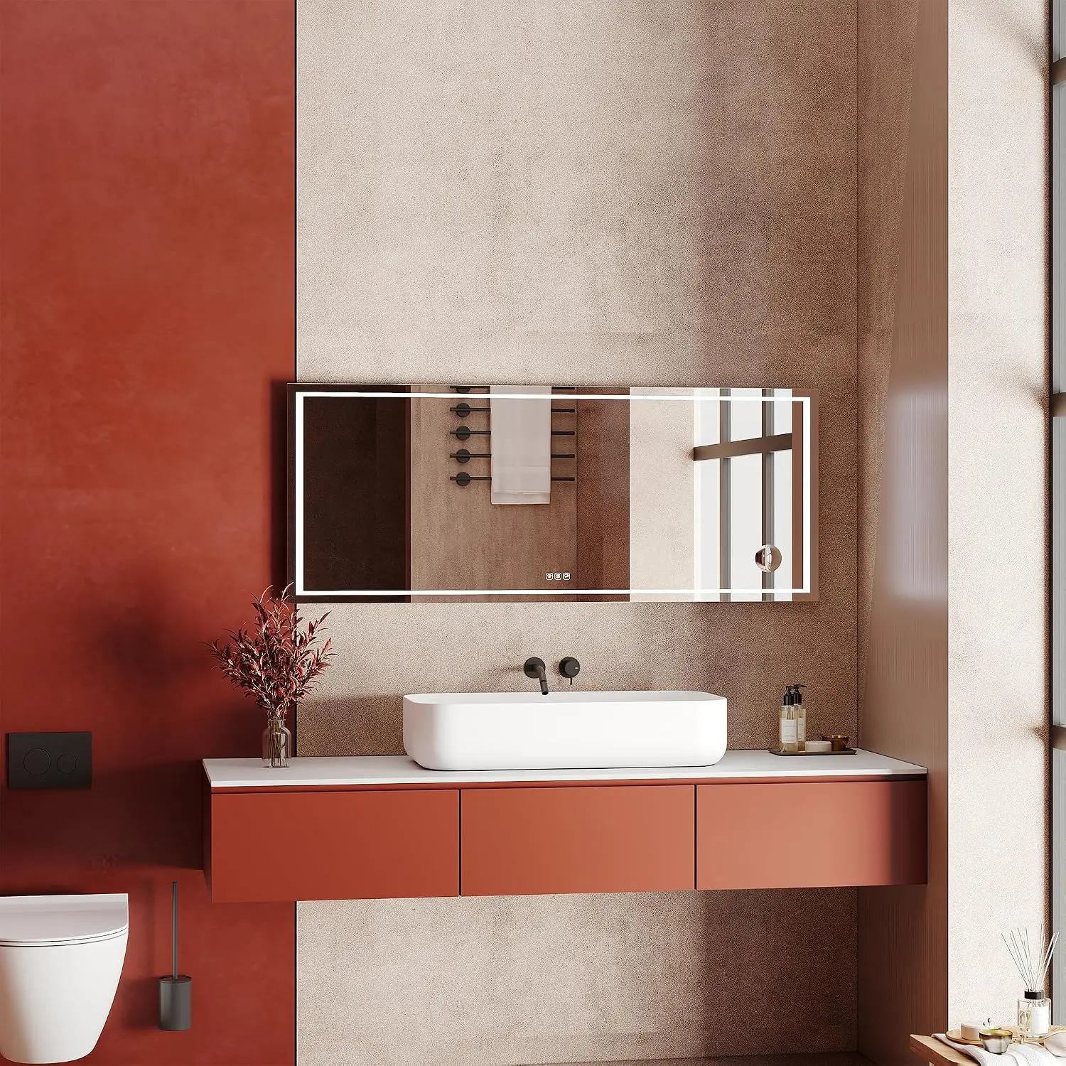 LED Bathroom Mirror 60x36 Inch – Front and Backlit, Dimmable, Anti-Fog, Shatter-Proof Glass, Memory Function, 3X Magnifier, Wall Mounted Horizontal/Vertical, Lighted Vanity Mirror