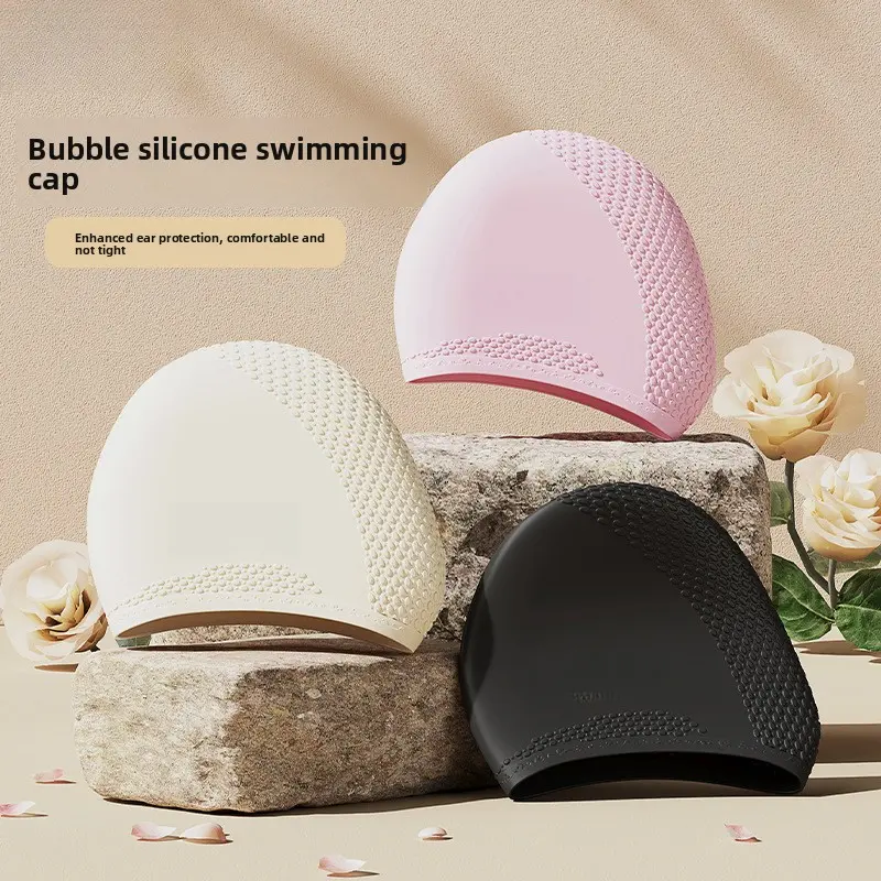 Unisex adult silicone waterproof solid color high elasticity swim cap keeps hair dry comfortable fit and hair-pulling-free swimming cap