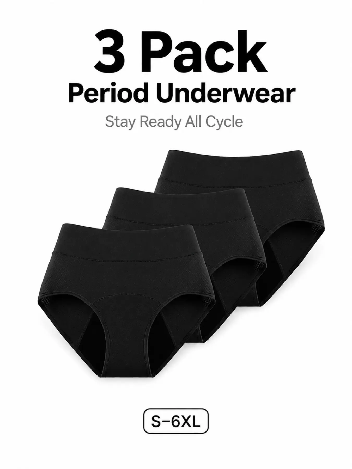 3-pack Women’s Leakproof Period Underwear, High Waisted Menstrual Panties, Soft Full Coverage Briefs for Heavy Flow, S-6XL