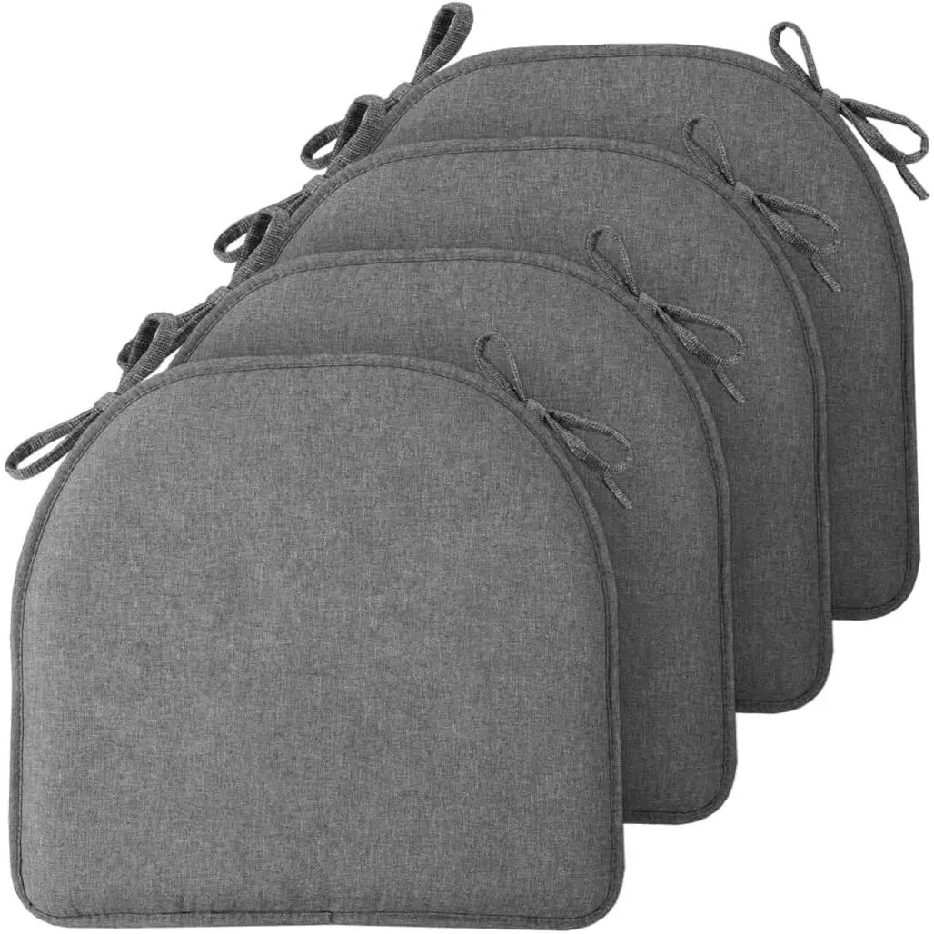 Chair Cushions, 4 Pack Memory Foam Chair Pads, Seat Cushion, Kitchen Chair Cushions Set of 4, Anti-Slip Backing & Fixed Straps,Grey