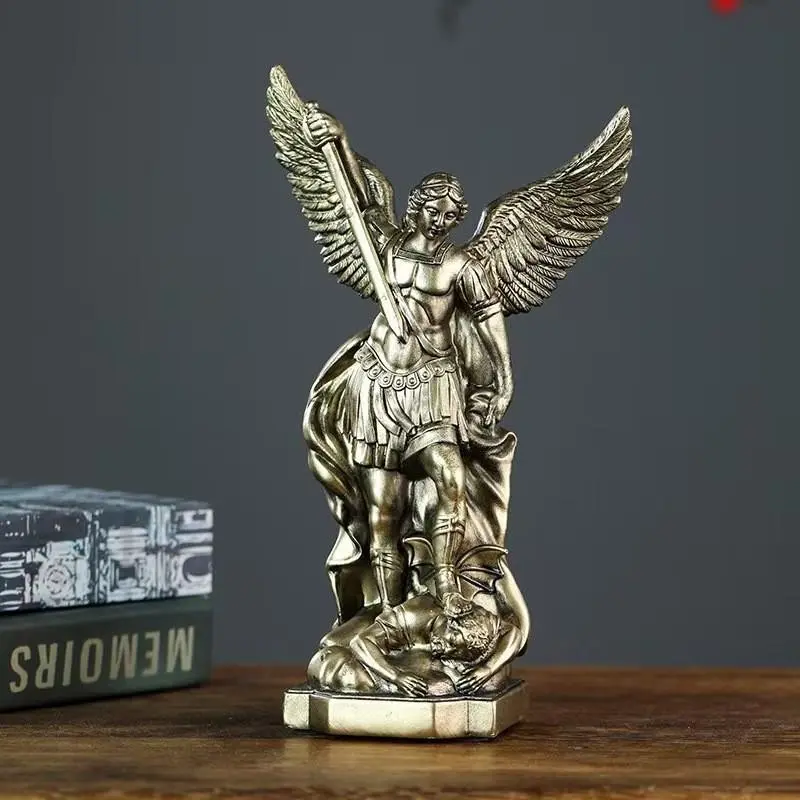 Vintage Bronze Angel Michael Statue, Perfect Holiday Gift, Ideal for Baptism, Christmas, Halloween, Guardian Angel Decorative Ornament