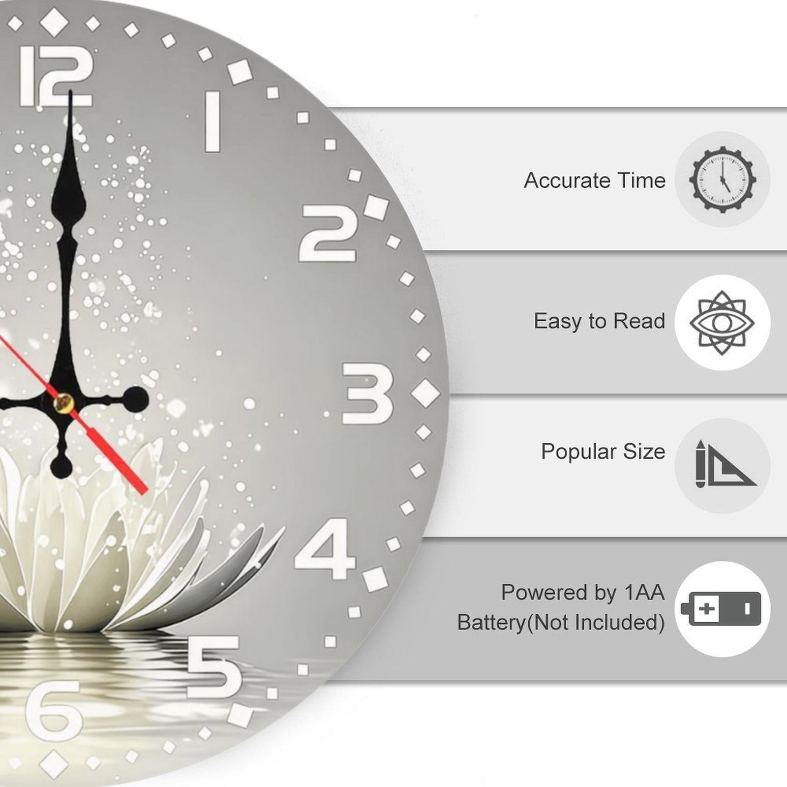 12 Inch Peaceful Lotus on Water Wall Clock | Silent Sweep Movement Spiritual Design, Ideal for Spa, Meditation Room, Home Office, Battery Not Included 12 Inch Peaceful Lotus on Water Wall Clock | Silent Sweep Movement Spiritual Design, Ideal for Spa, Meditation Room, Home Office, Battery Not Included