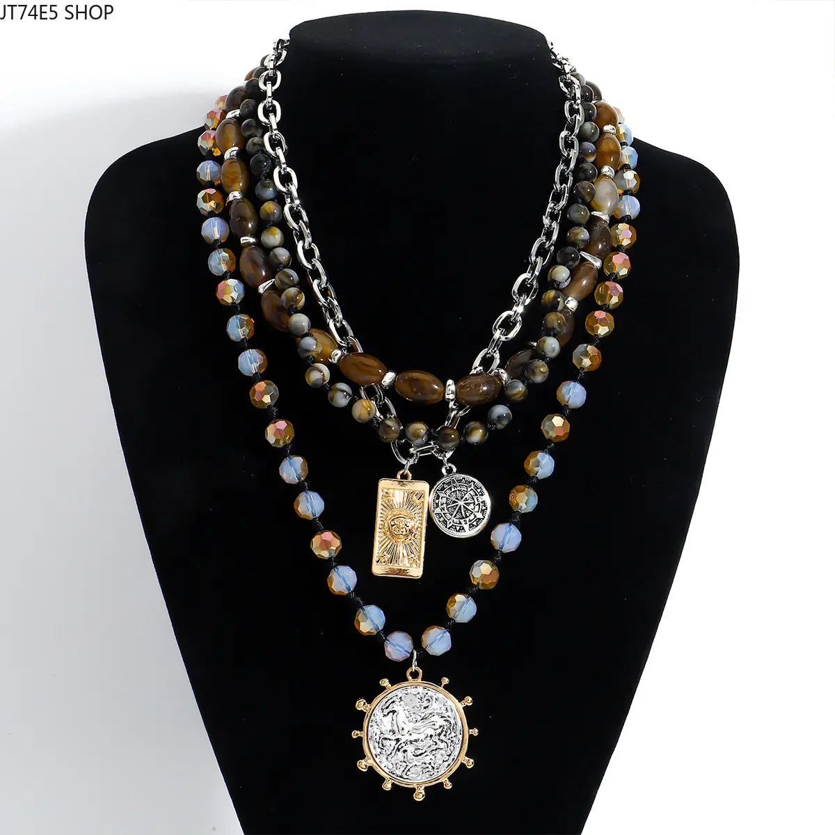 New Colored Pearl Geometric Necklace, Sweet Cool Multi-Layer Oval Trend Jewelry for Women