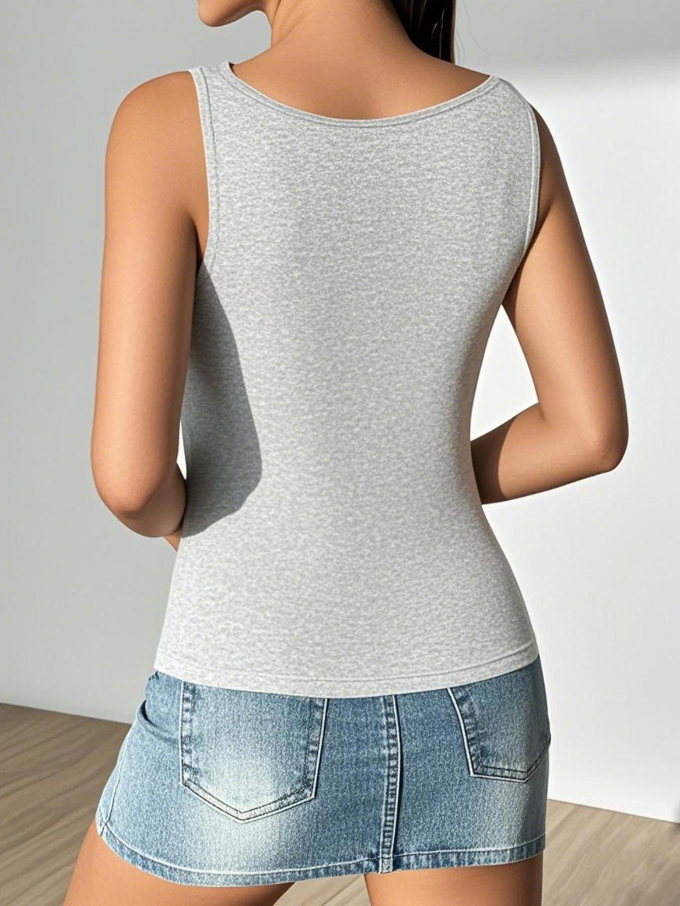 Women's Solid Color Square Neck Tank Top, Casual Sleeveless Top for Summer, Women's Clothing for Daily Wear