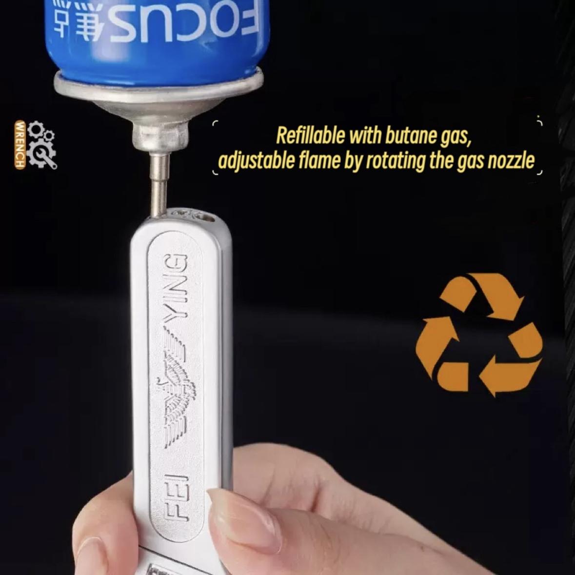 Multifunctional Aluminum Alloy Wrench-Shaped Refillable Butane lgniter Lighter, Outdoor, Camping, BBQ, Cigar and Baking Manual Flameless Tool Accessory (Without Butane Gas)