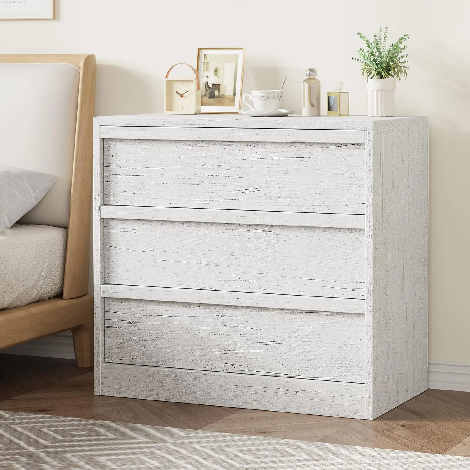 YJ-Garvee Modern 4-Drawer Storage Dresser Compact Wooden Chest for Dining Room or Bedroom, nursery storage cabinet,Vertical Organizer in White or Natural Oak Finish