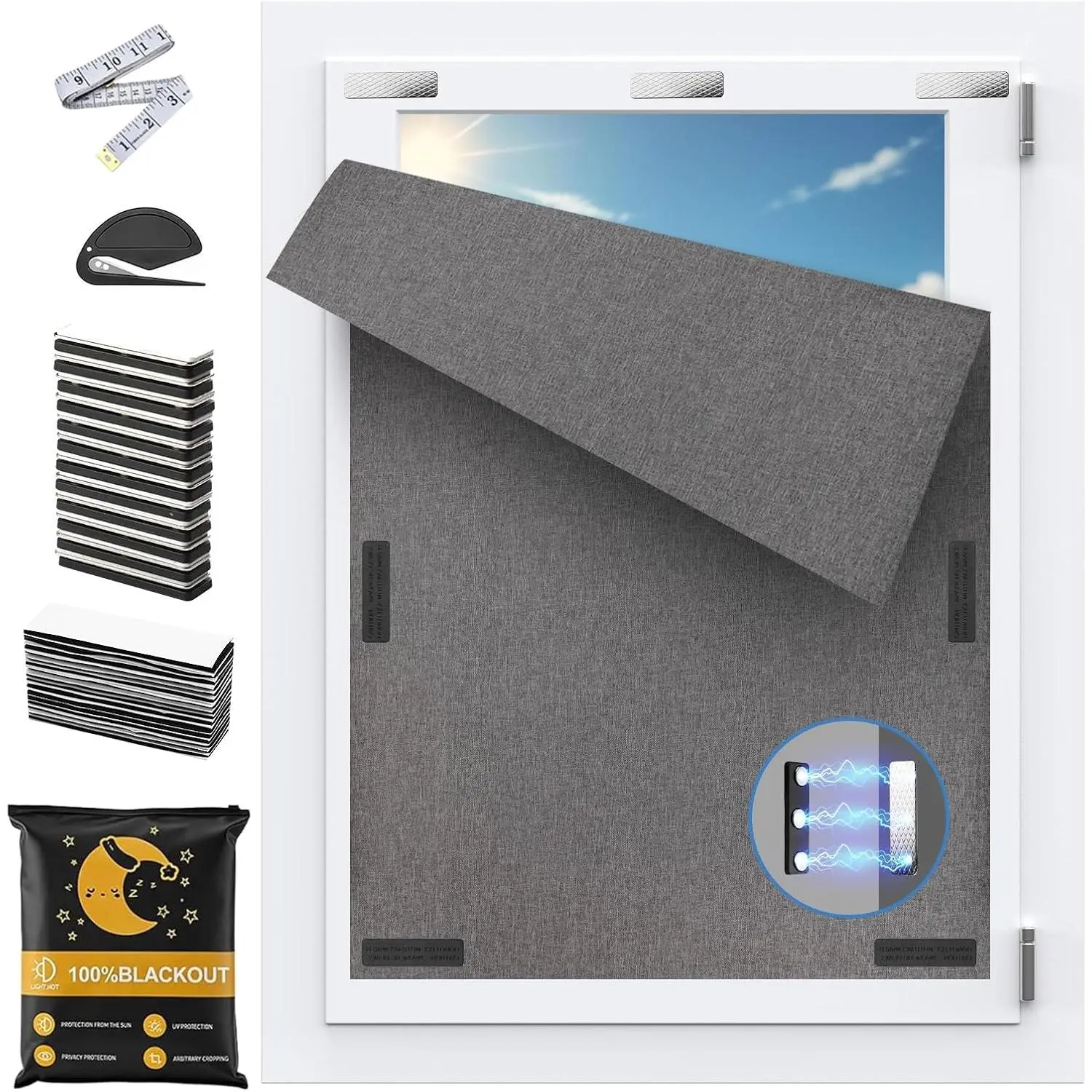 Blackout Curtains for Bedroom,  Black Out Window Cover, No Drill Sticky Blackout Shades for Travel, Portable DIY Window Blinds for , Media Room, RV, Skylight Dorm 79x59 in