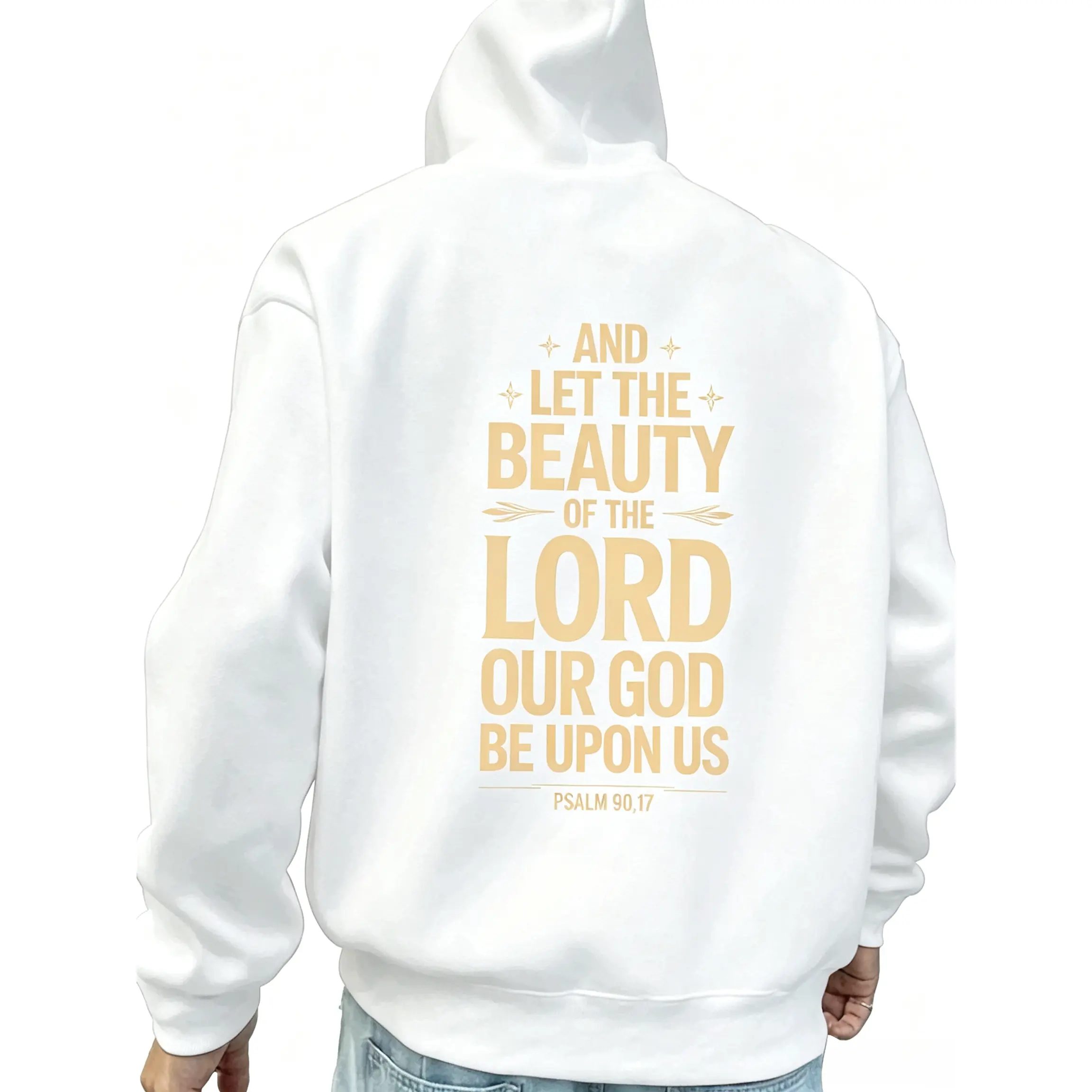 Men's Plus Size Christian Faith-Inspired Bible Verse Back Print Hooded Sweatshirt - with Psalm 23:1-2 & Matthew 28:19 Design, Kangaroo Pocket, Loose Fit Casual Pullover, Machine Washable, Spring/Fall Layering Essential for Church Events