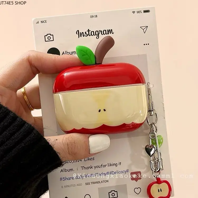 Creative Red Apple Earbud Protective Case Compatible with AirPods 2, AirPods 3 & AirPods Pro 3, Niche Stylish Wireless Headphone Cover