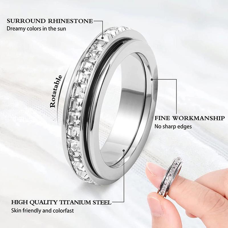 Anillos para la ansiedad para mujeres y hombres, anillos giratorios de banda antiestrés de acero de titanio con circonia cúbica para aliviar el estrés y la promesa de boda, ajuste cómodo, tamaño de 5 a 12 Anillos para la ansiedad para mujeres y hombres, anillos giratorios de banda antiestrés de acero de titanio con circonia cúbica para aliviar el estrés y la promesa de boda, ajuste cómodo, tamaño de 5 a 12