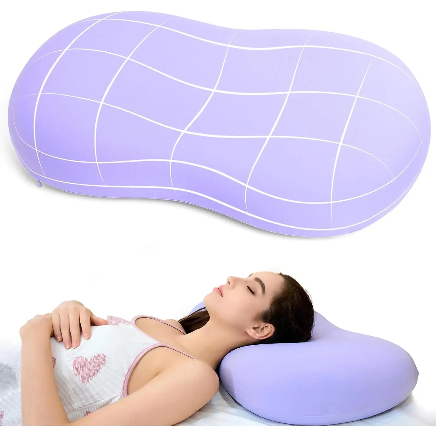 Memory Foam Pillows - Cervical Neck Pillows for Pain Relief, Ergonomic Contour Pillow for Side Back Stomach Sleepers (Purple)