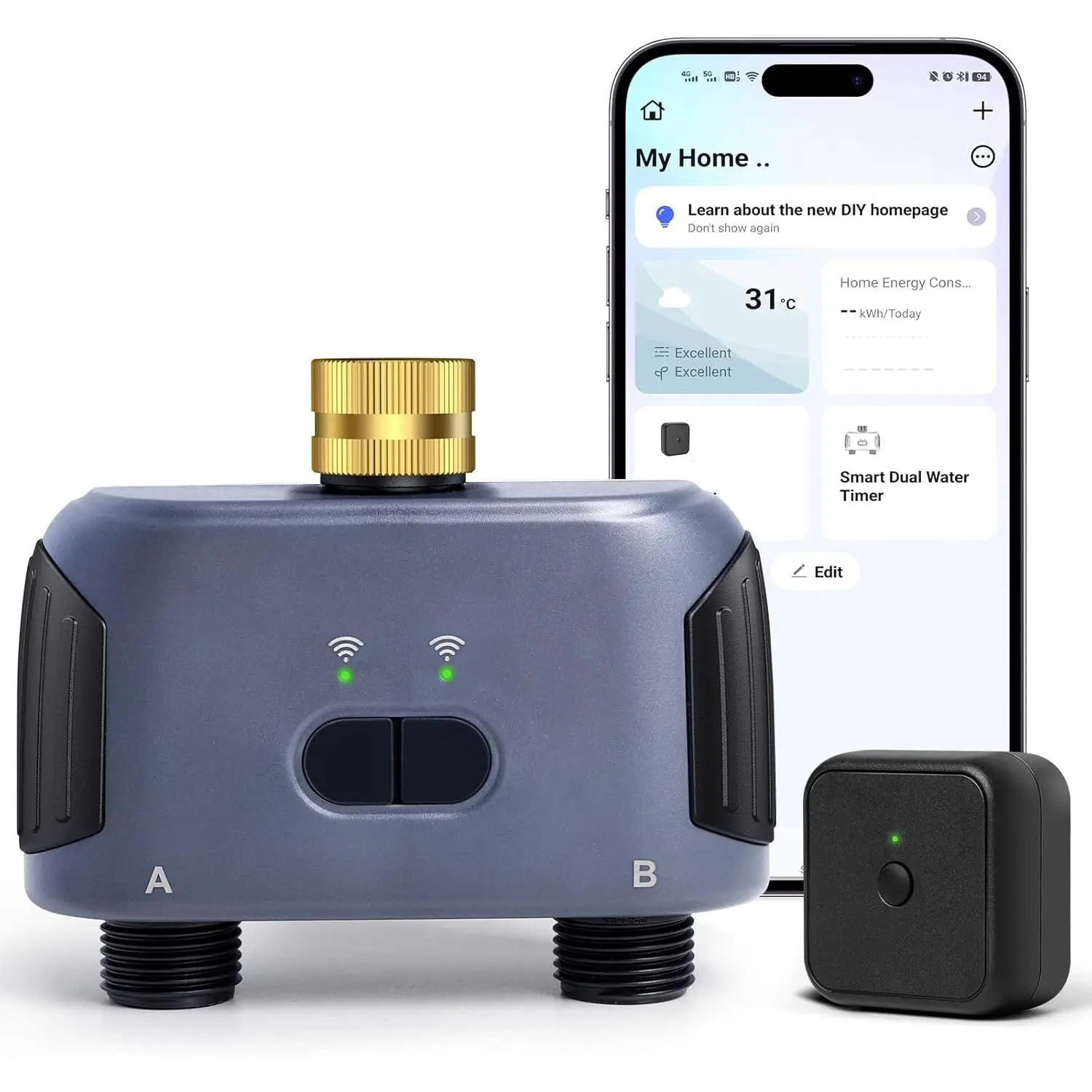 WiFi Water Timer for Garden Hose with Brass Inlet, Hose Timer with WiFi Hub, APP & Voice Control,Up to 20 Watering Plans, 2-Zone Sprinkler Drip Irrigation System Controller for Yard Lawn Watering