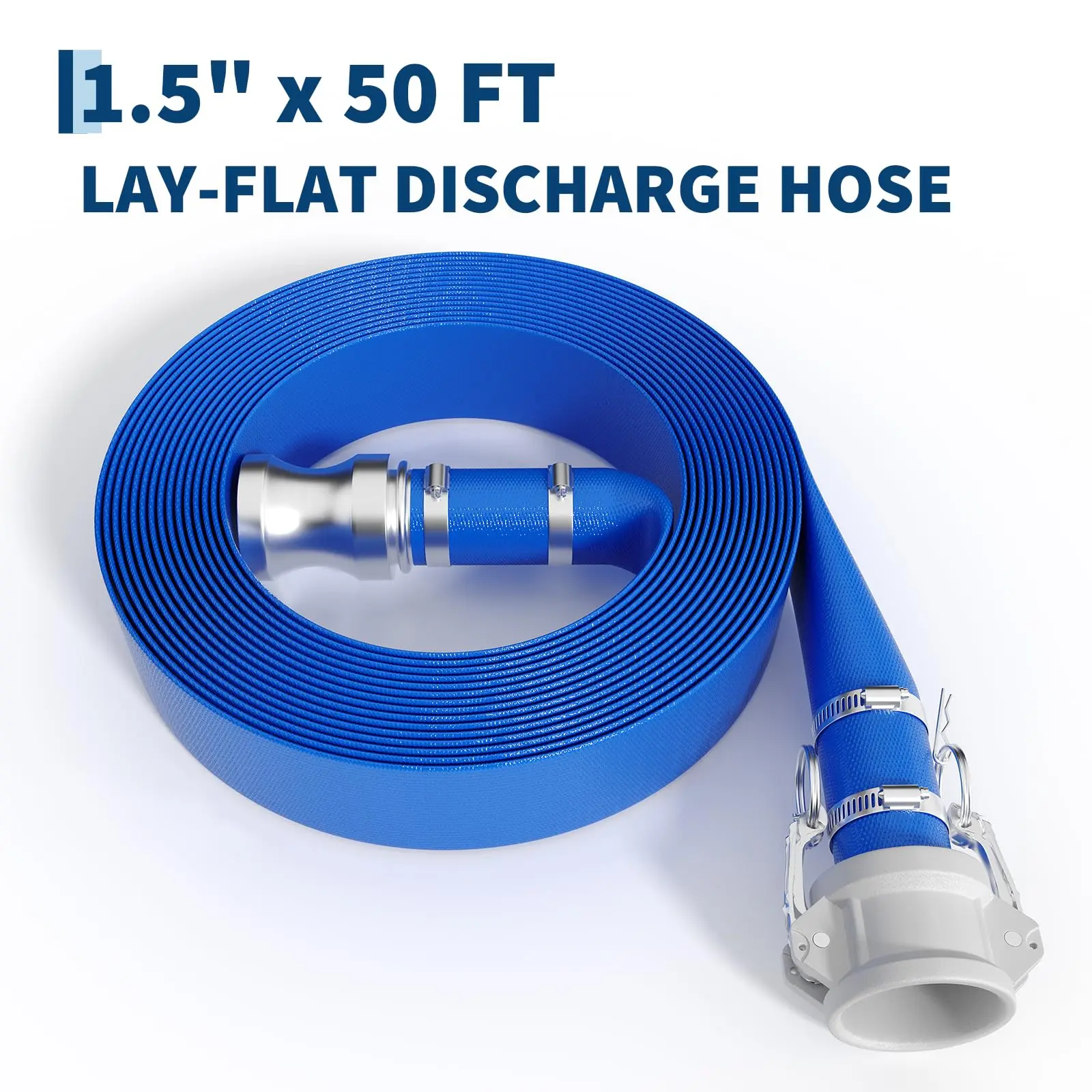 Durable Blue PVC Pool Backwash Hose - Kink-Resistant Lay-Flat Flexible Garden Hose, Lightweight Easy Storage Twist-Free Stream Pipe for Pool Maintenance, Farm Irrigation, Waterhose
