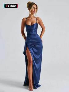 women's plain ruched criss cross split thigh cami dress, elegant spaghetti strap sleeveless zipper back maxi formal dress for party club, ladies summer clothes, summer dresses, womenswear, side split dress, ruched mermaid dress, satin cami dress