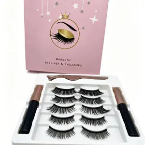 Mix4 5-Pair Magnetic Eyelashes Set, Glue-Free Magnetic Design, Eyeliner Pen & Tweezers Included, Natural Dense 3D Stereo, Reusable