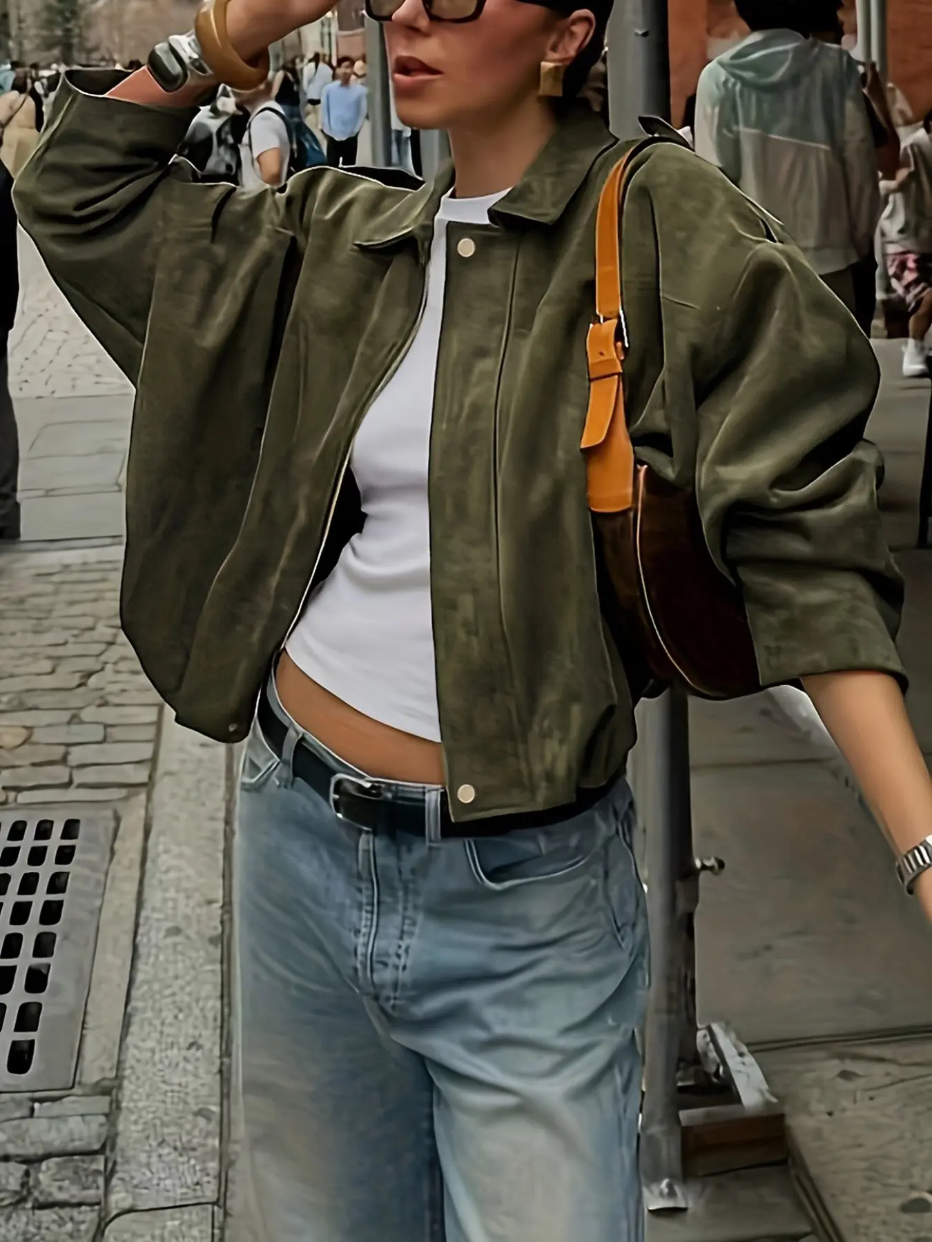 Vintage Military Workwear Jacket for Women, Turn-Down Collar Zipper Loose Short Casual Coat, Comfortable and Stylish Outerwear