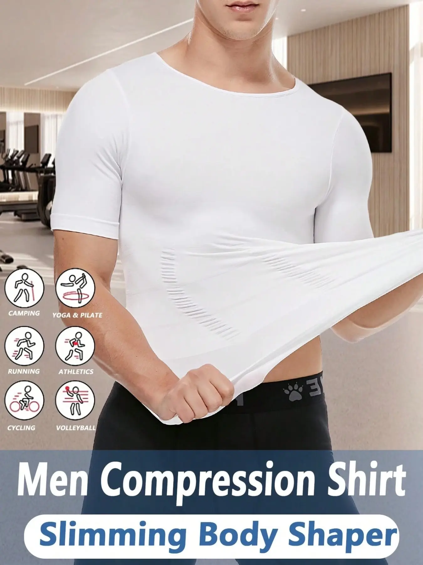 1 Men's Solid Color Short Sleeve Compression Shapewear Tee, Fajas, Colombian Shapewear, Sport Workout Shapewear, Breathable Sweat Wicking High Stretch Lightweight Tops, Chest & Tummy Control Body Shaper Shirts, Body Shaping Top, Ideal for Gym & Daily Wear