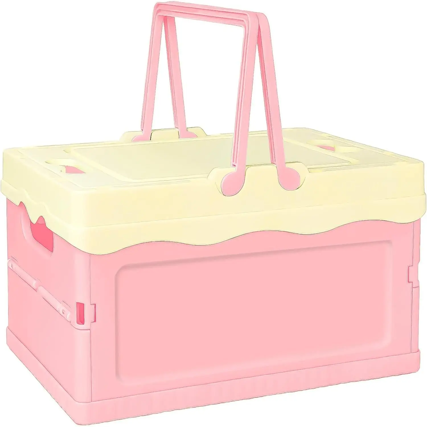 Small Waterproof Pastel Plastic Storage Bin with Lid - Collapsible Decorative Organiser Boxes for Sports & Outdoor Accessories, Classroom, Home Use (Pink, Lightweight Gift Option), Water Proof