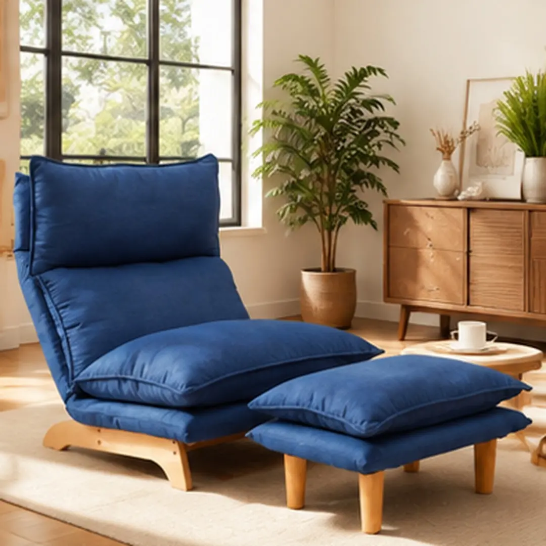 ARCH Dark Blue Armless Contemporary Adjustable Inclined Folding Metal Recliner Chair for Adults - Reading Lounging Single Box Product with High-Density Sponge Cushion, Ergonomic Semi-Automatic Mechanism (48"W x 27.56"D x 37.01"H), Adjustable Inclined Fold