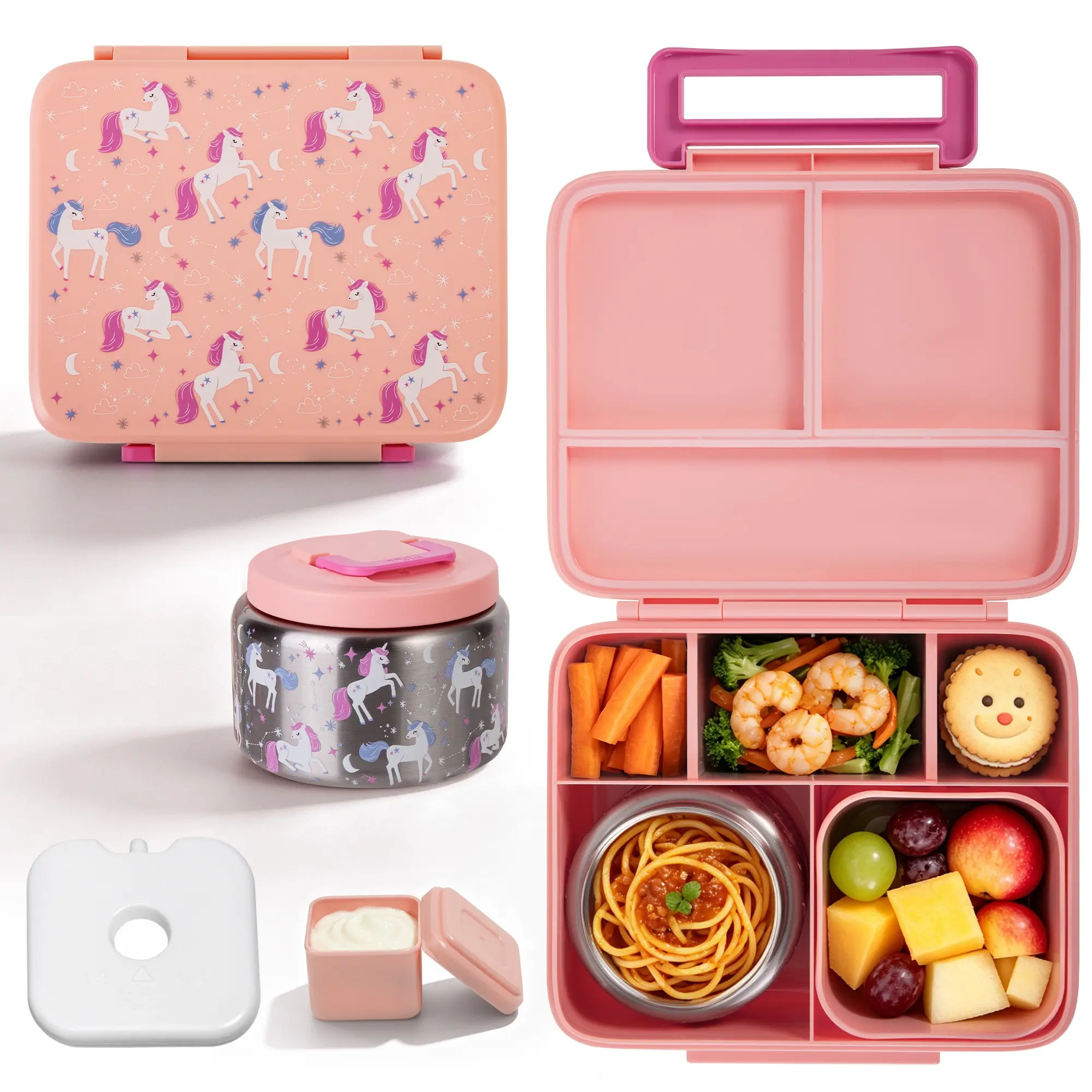 Narrow Lunch Box Set, Bento Lunchbox, Includes 8oz Soup Bowl, Ice Cube Tray, Sauce Container, Ideal for School Use, Convenient Meal Solution