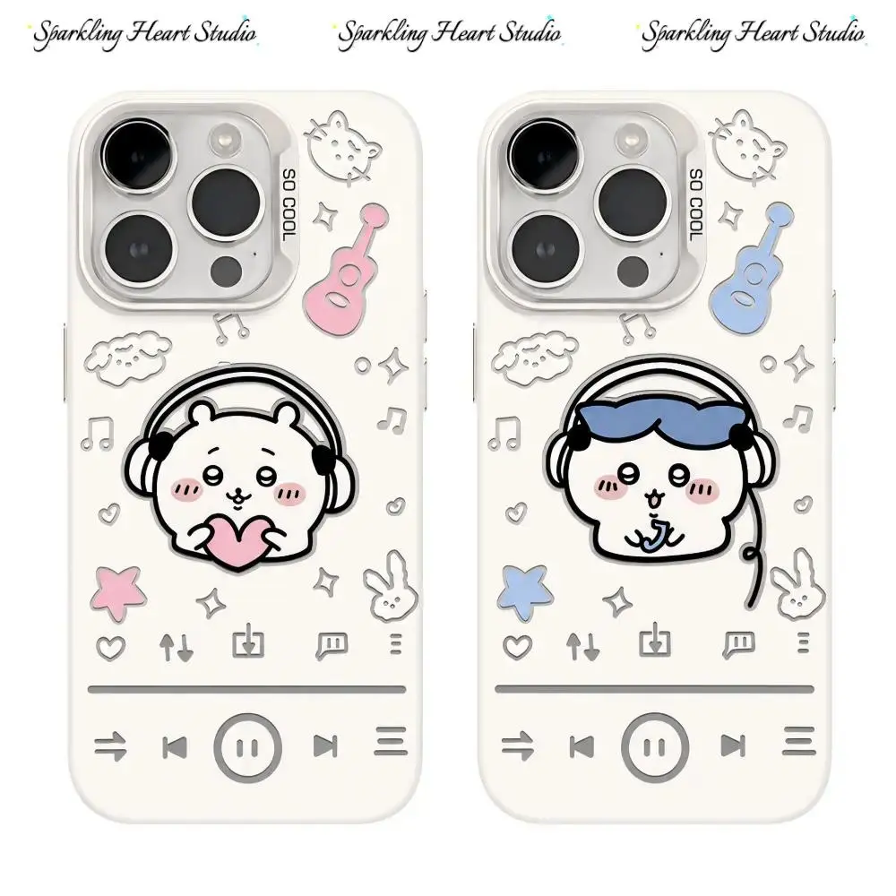 Cartoon Fashion Music Player Dssign Cute Chiikawa Hachiware Usagi‌ Momonga Phone Cases For iPhone 17 Air 16 15 14 13 12 11 Pro Max Plus and Samsung S26 S25 S24 S23 S22 Plus Ultra White IMD Anti-Drop Cover Trendy Luxury Shells Daily Accessory Gift