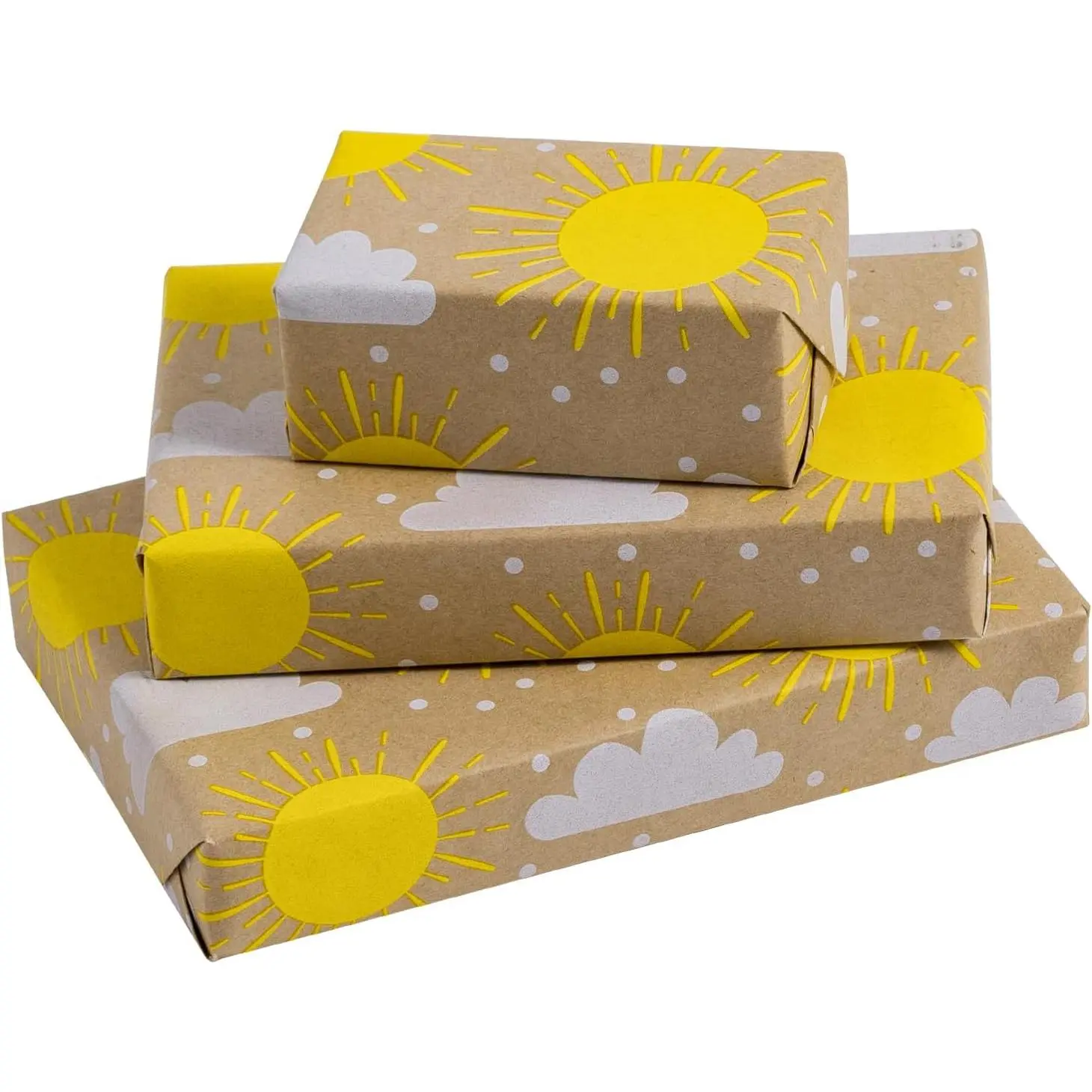 RUSPEPA Kraft Wrapping Paper Roll, 17 Inch x 32.8 Feet Rustic Gift Wrap Paper with Floral, Cat, Sun Cloud and Tropical Leaf Designs, Natural Brown Kraft Paper for Birthday, Baby Shower, Party Gifts, DIY Crafts and Everyday Wrapping
