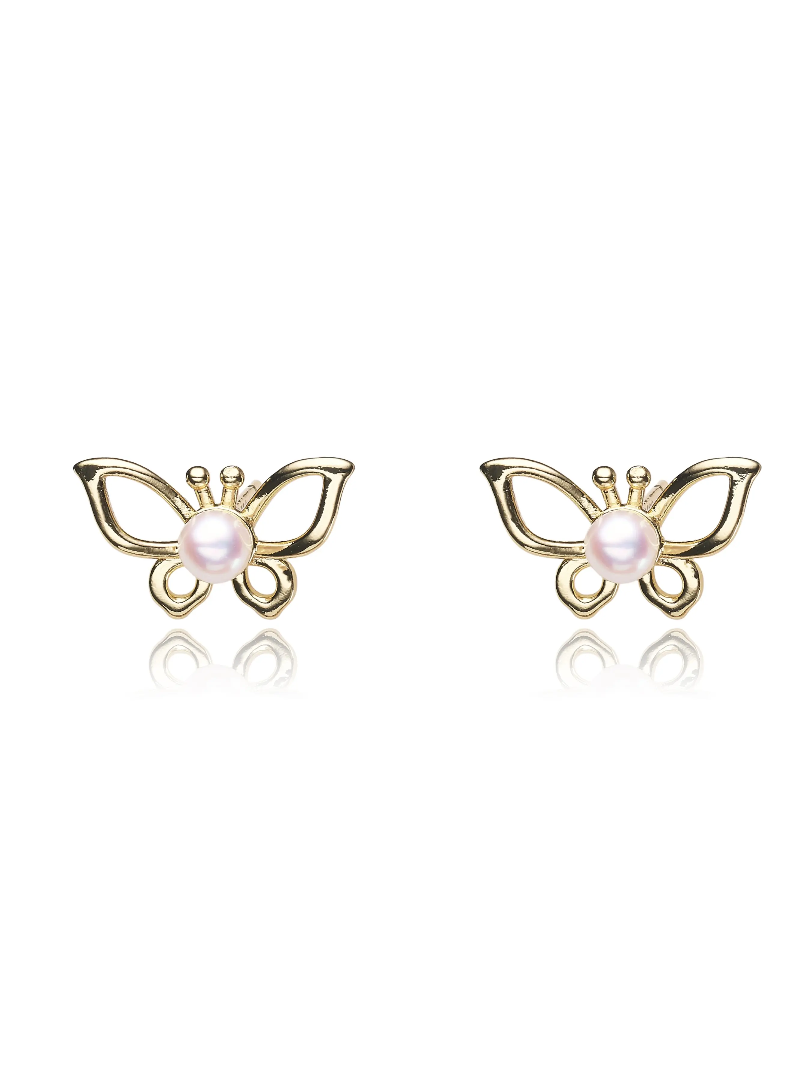 Butterfly Freshwater Cultured Pearl Stud Earrings for Women, Approx. 4–5mm Bread-Shaped Pearl, Open Butterfly Design, Lightweight Alloy Earrings, Fashion Jewelry for Everyday Wear, Party, Wedding, Anniversary, Holiday Accessory