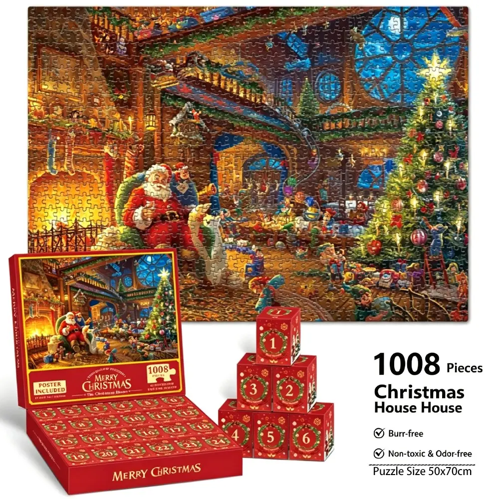 Christmas Countdown Calendar Puzzle 1008 Pieces, 2026 Christmas Countdown Calendar Puzzle, Holiday Santa Claus Puzzle, Festive Gift Idea