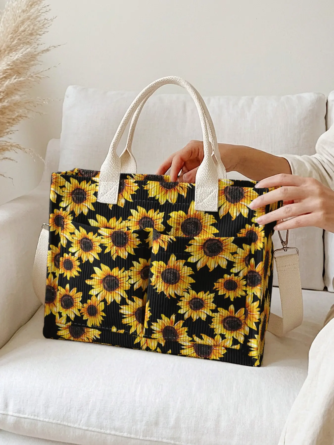Sunflower Print Travel Bag, Fashionable Casual Bag, Large Capacity Crossbody Shoulder Bag, Durable Multi-Pocket Design, Ideal for Work, Shopping, Picnics