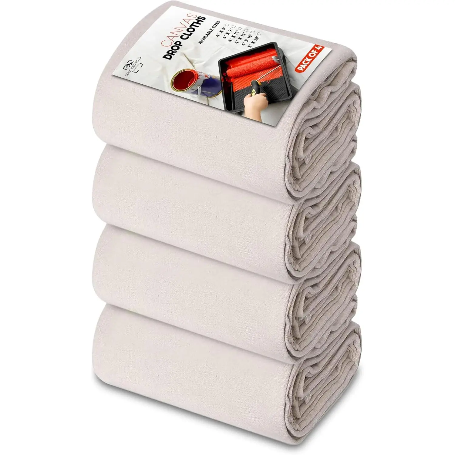 Canvas Drop Cloth for Painting (Size 4' x 12' Feet, Pack of 4) Painters Drop Cloth for Painting, Furniture & Floor Protection, Thick Canvas Tarp with Double Stitched Edges