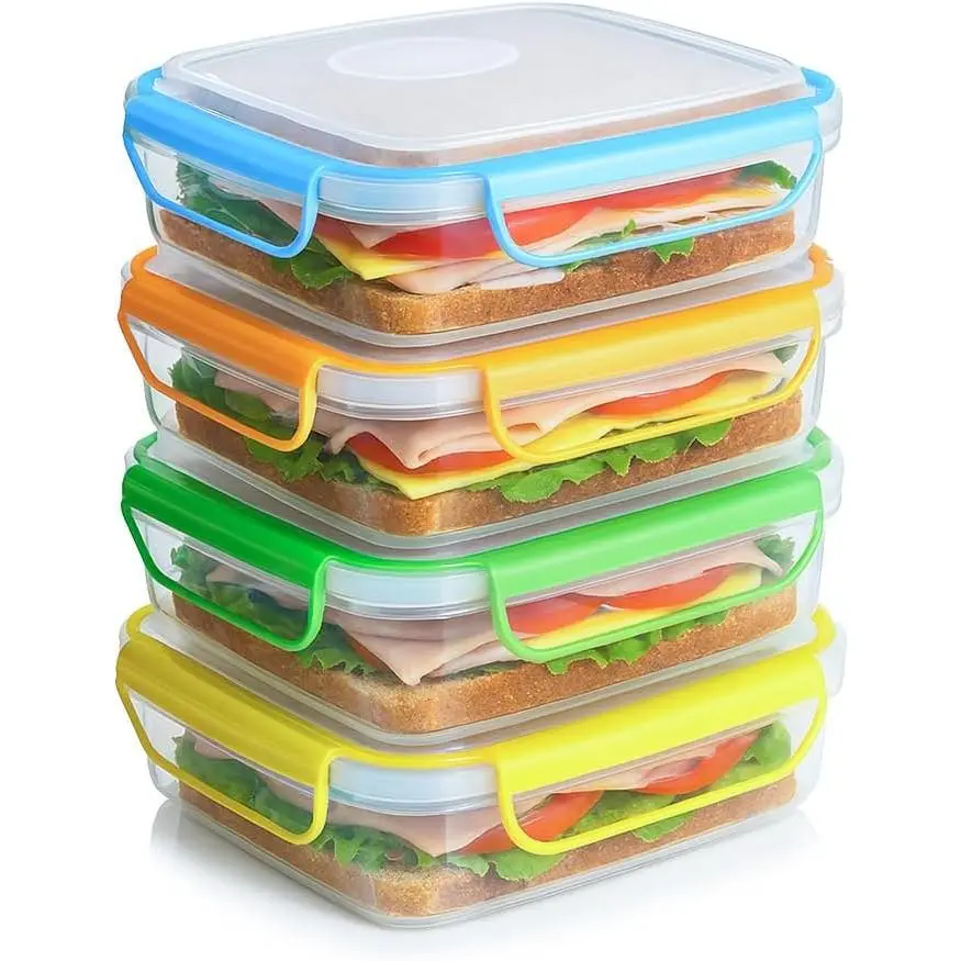 - 4 Pack of Fun Size Leakproof Sandwich Containers - ,  Sandwich Boxes. Airtight Seal. Also  for Salads, Snacks, Fruit,  and  Storage.