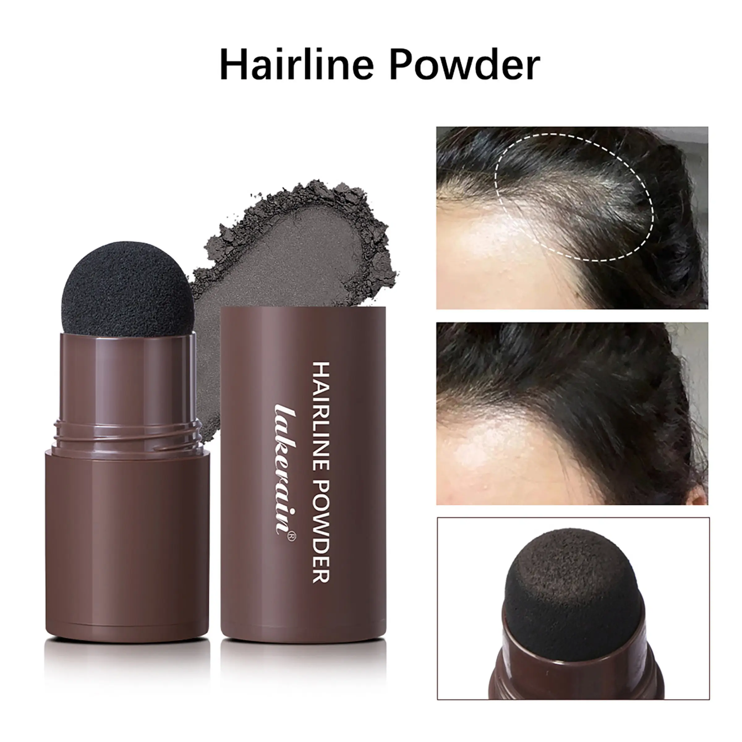 Lakerain Hairline Powder Stick, Waterproof Sweat‑proof Root Touch‑Up Powder, Instant Hairline Filler Shadow Contour Powder for Thinning Hair