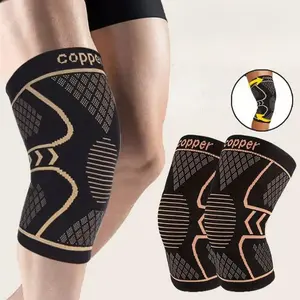 2-Pack Copper Fiber Sports Knee Pads, High Elastic Compression Band Anti-Slip Strips, Unisex Basketball Soccer Volleyball Gear Daily Protection Gear