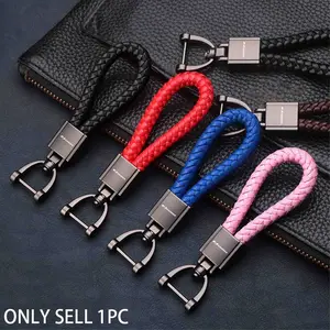 Car Logo Metal Leather Braided Rope Keychain, Universal Car Key Holder for Toyota Fj Cruiser, Durable Automotive Accessory