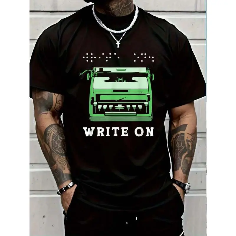 100% Cotton Fun Braille Emer Blind Awareness Write On T-Shirt Men's Women's Vintage Summer Vacation Tops Graphic Tee