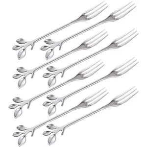 Fruit Forks Cocktail Sticks Set of 8, Stainless Steel 4.7 Inches Mini Salad Forks Appetizer Cake Dessert Forks Party Supplies (8 Forks-Silver)