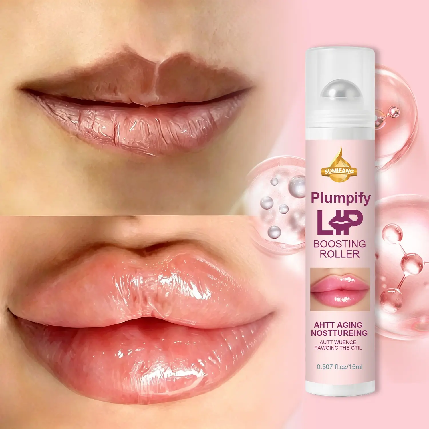 Hydrating and plumping lip rollerball serum, Lip product, Lip plumper, repairs and moisturizes dry and chapped lips, reduces lip lines, provides long-lasting hydration and soothes dry and dull lips