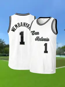 Vintage Black White San Antonio #1 Basketball Jersey Men Women Holographic Glitter Bling Sleeveless Casual Street Fan Shirt