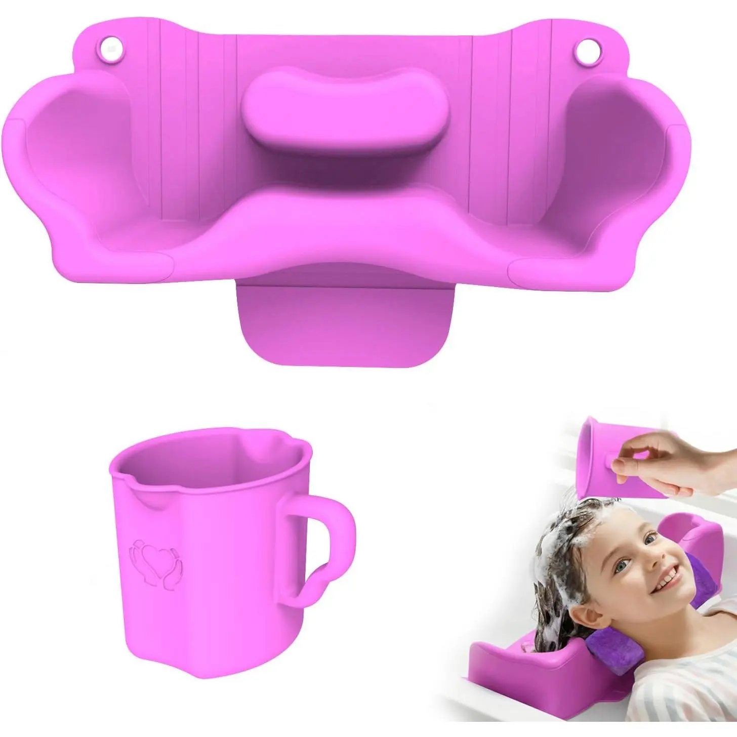 Lightweight Contoured Shampoo Bowl with Soft Neck-Floating Design for Kids & Mobility Impaired, Suitable for Home & Salon Use, Neck Support Pillow
