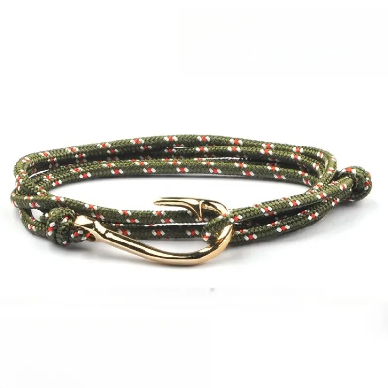 Men's Vintage Fish Hook Design Braided Bracelet, Adjustable Handmade Nautical Bracelet, Fashion Accessories for Men & Boys, Fashionable Bracelet, Trendy Stack Bangle, Stackable Bracelet, Bangles bracelets