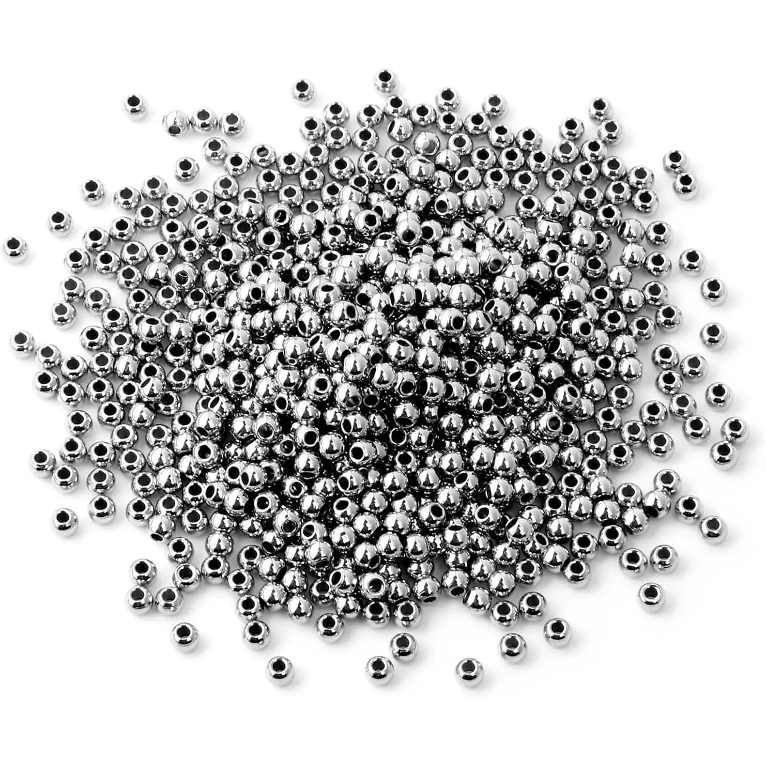 [600PCS, 2mm Diameter] 304 SS Nickel-Free Non-Tarnish No-Fade Round Spacer Beads Bulk, 0.9mm Hole Stainless Steel Beads for DIY Jewelry Making, Jewelry Craft Projects